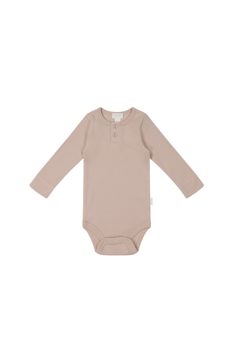 Organic Cotton Modal Long Sleeve Bodysuit - Dusky Rose