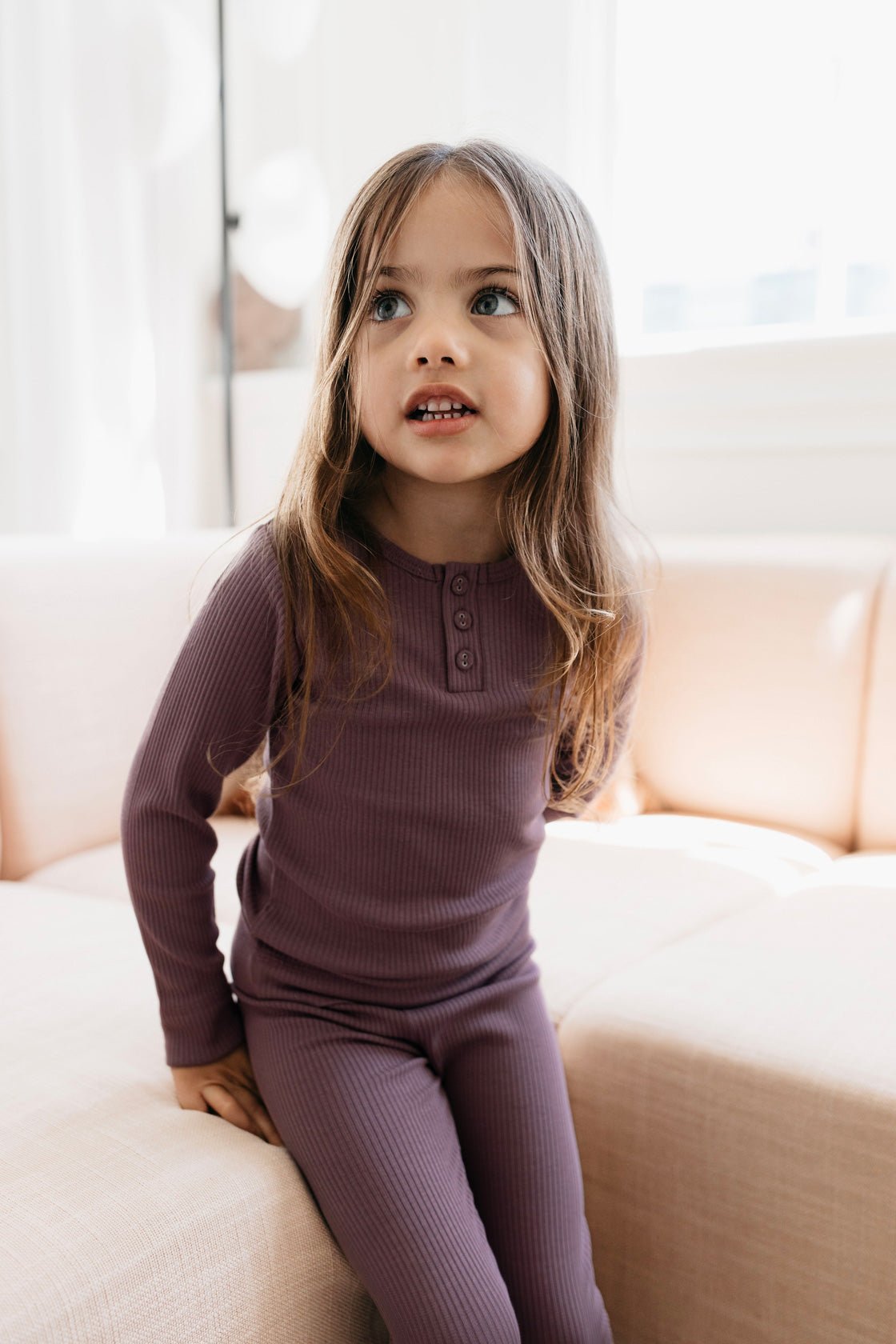 Organic Cotton Modal Long Sleeve Henley - Mauve - Khanh