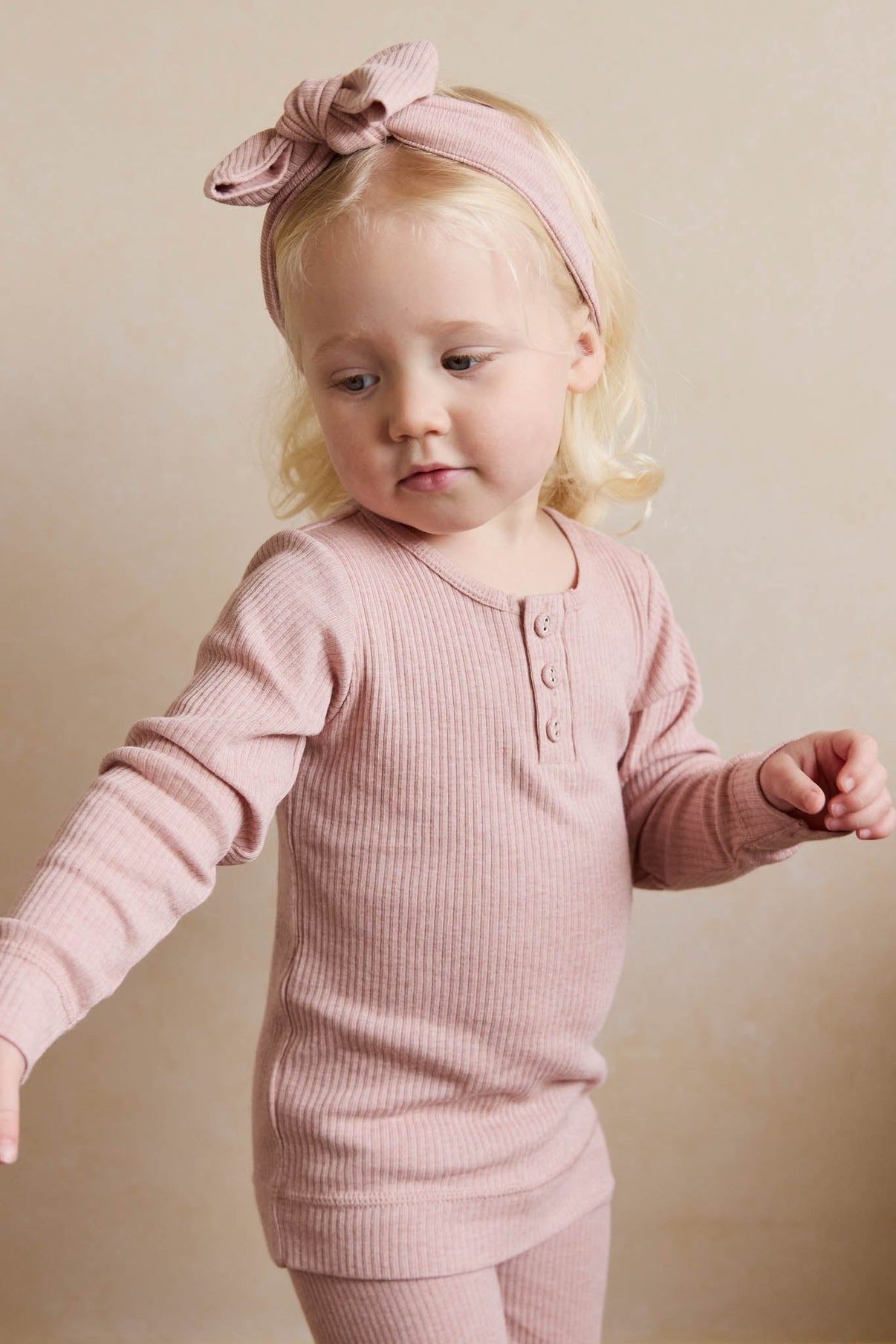 Organic Cotton Modal Long Sleeve Henley || Peony Marle
