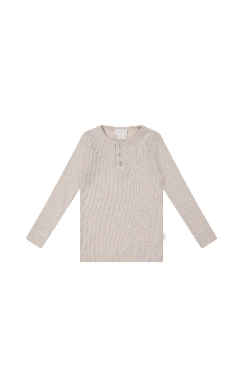 Organic Cotton Modal Long Sleeve Henley - Violet Tint Marle - Khanh
