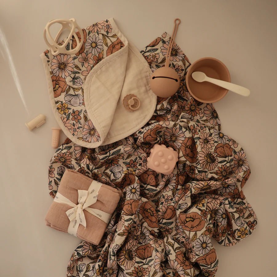 Organic Cotton Muslin Swaddle Blanket | Retro Flowers