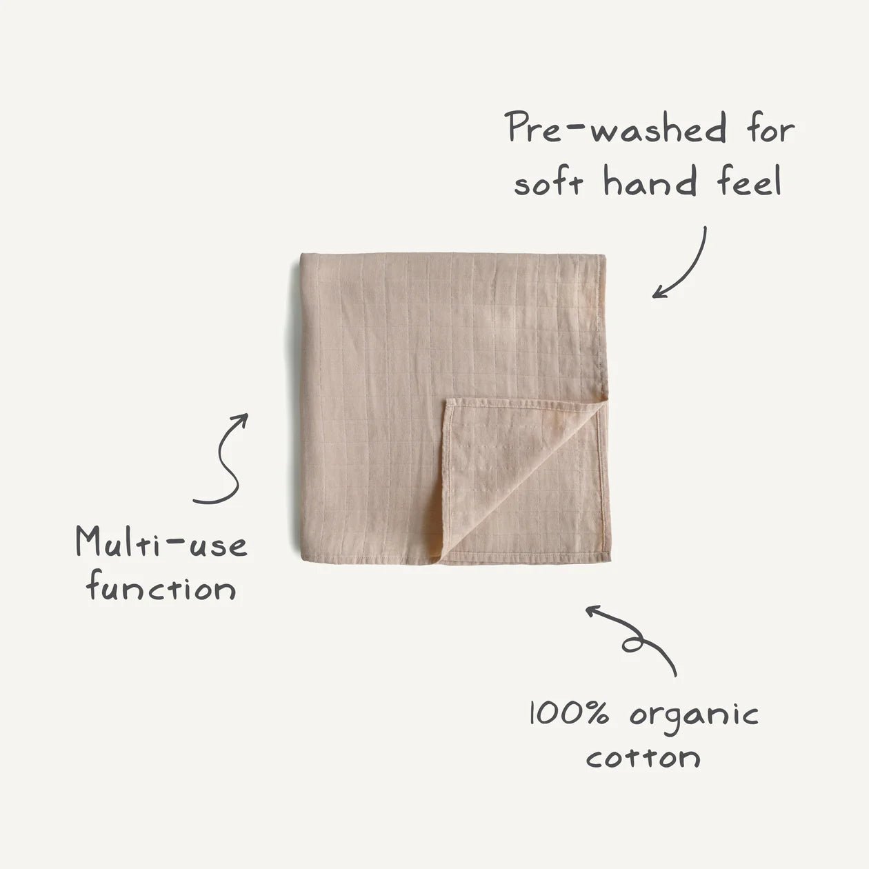 Organic Cotton Muslin Swaddle Blanket | Soft Mauve
