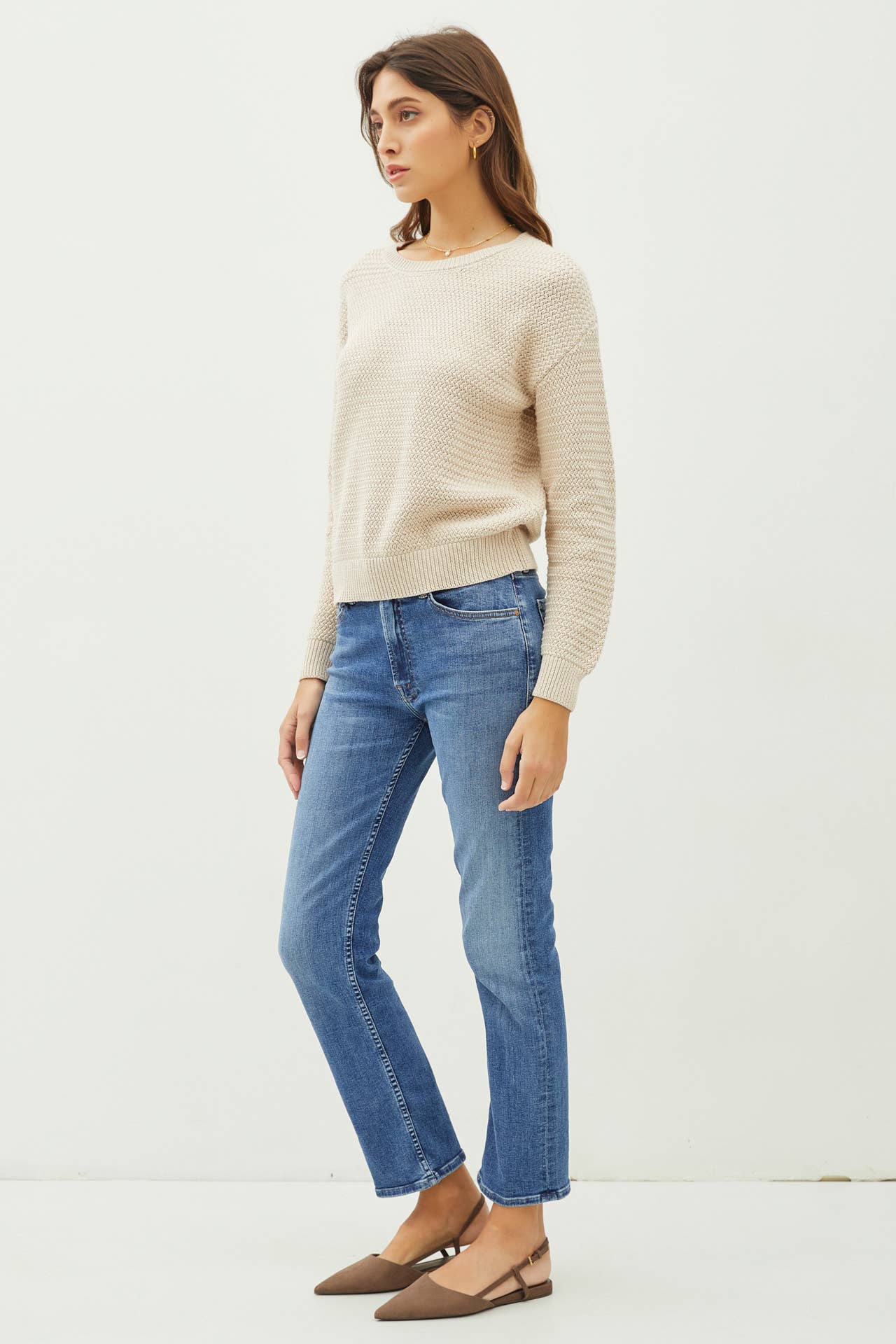 Oversize Waffle Knit Sweater | Natural