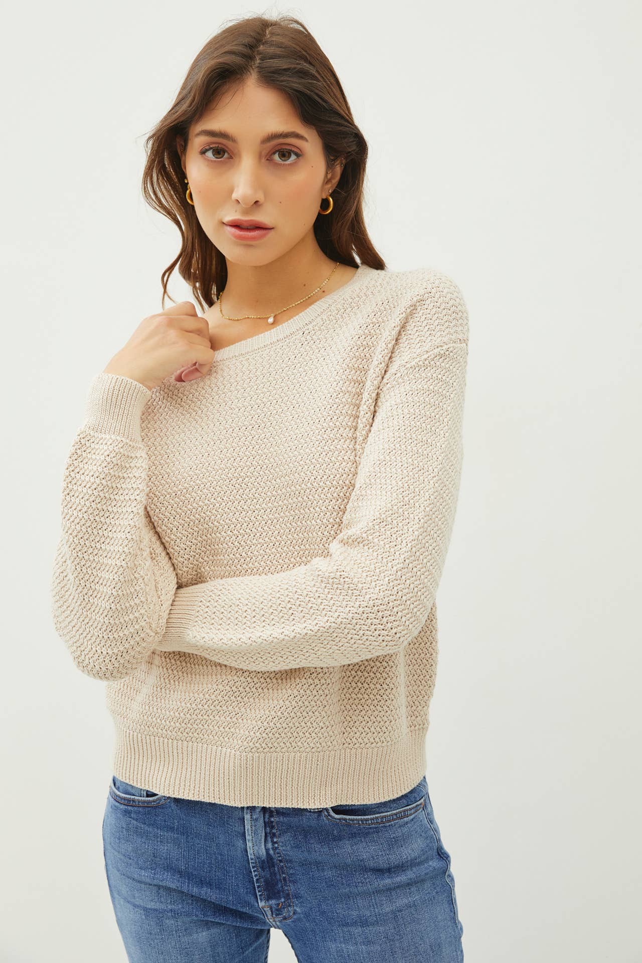 Oversize Waffle Knit Sweater | Natural
