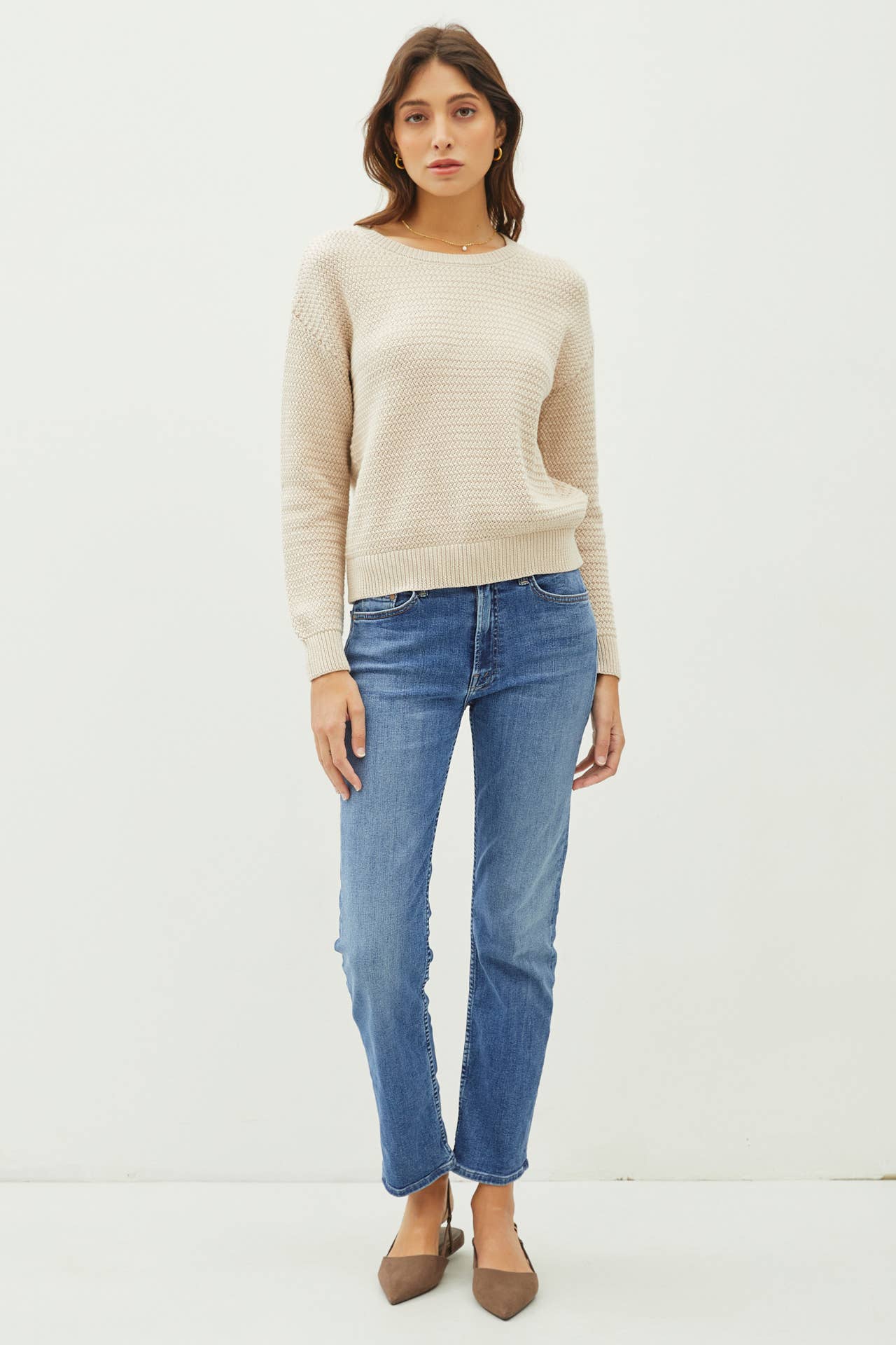 Oversize Waffle Knit Sweater | Natural