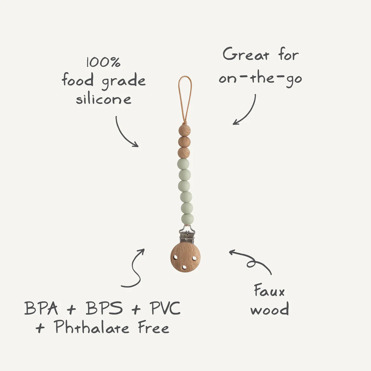 Silicone Pacifier Clip || Eva - Ash