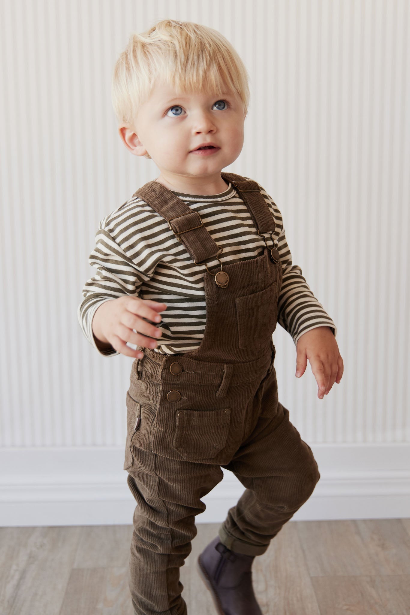 Pima Cotton Arnold Long Sleeve Top || Narrow Stripe Deep Olive/Soft Clay