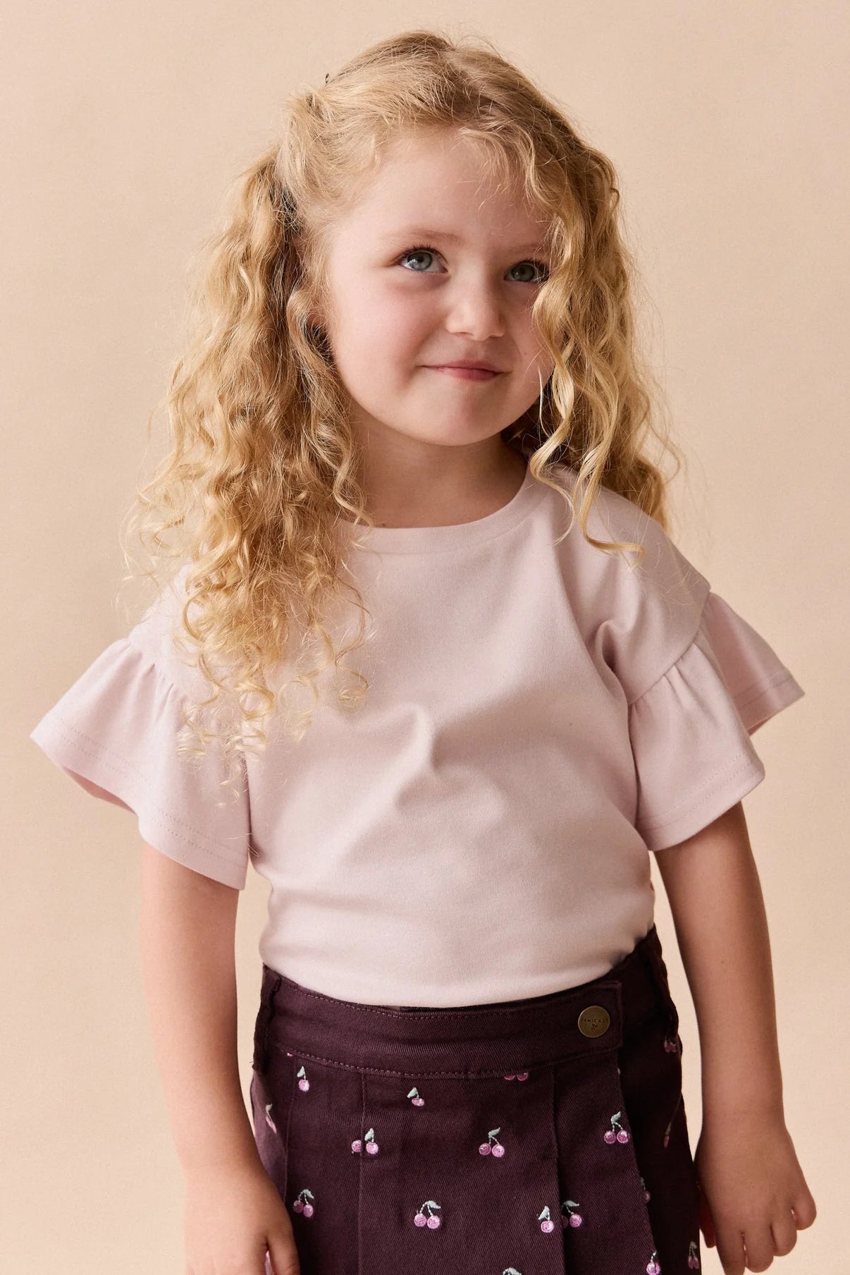 Pima Cotton Courtney Ruffle Top || Soft Misty Rose