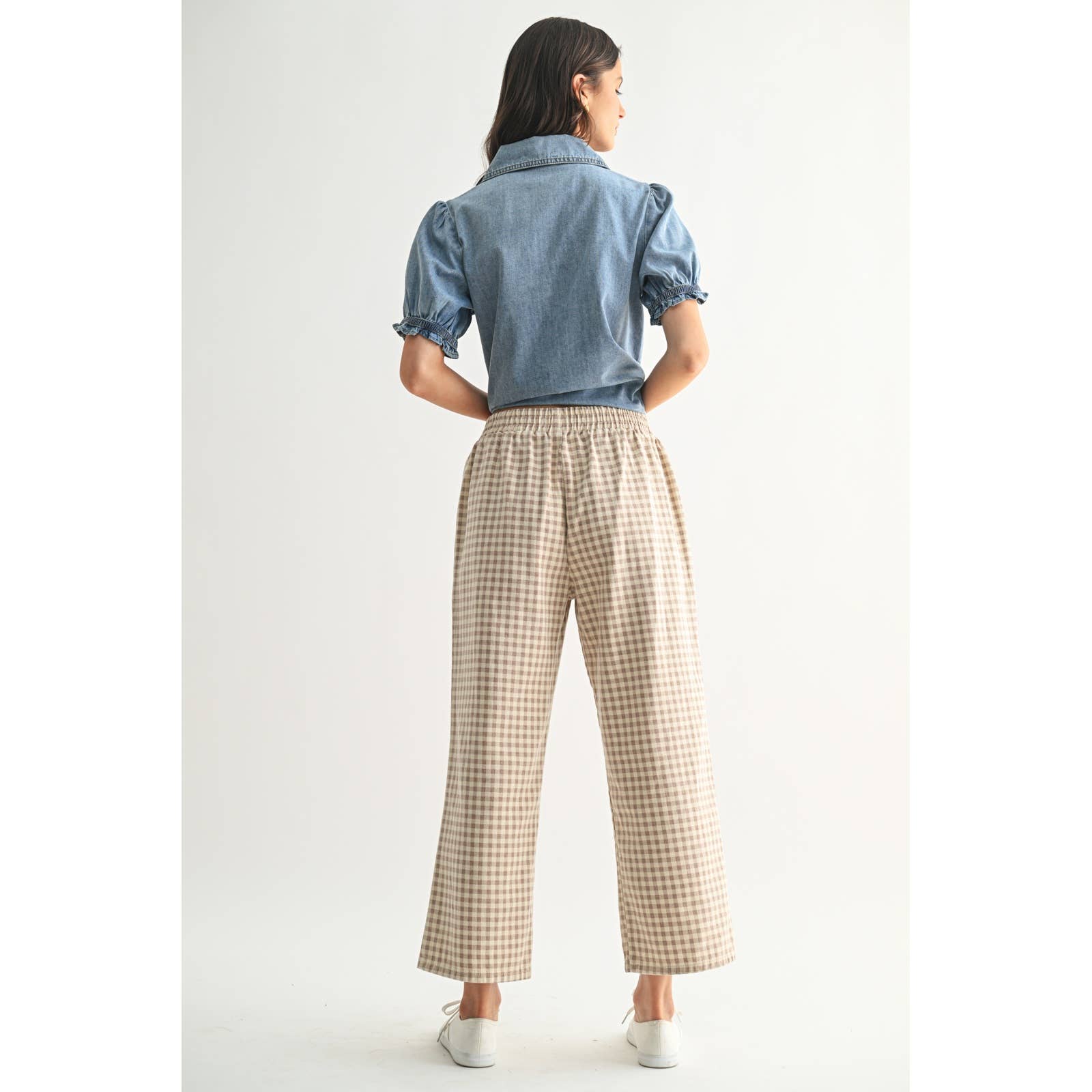 Plaid Pull On Pants || Cream/Taupe