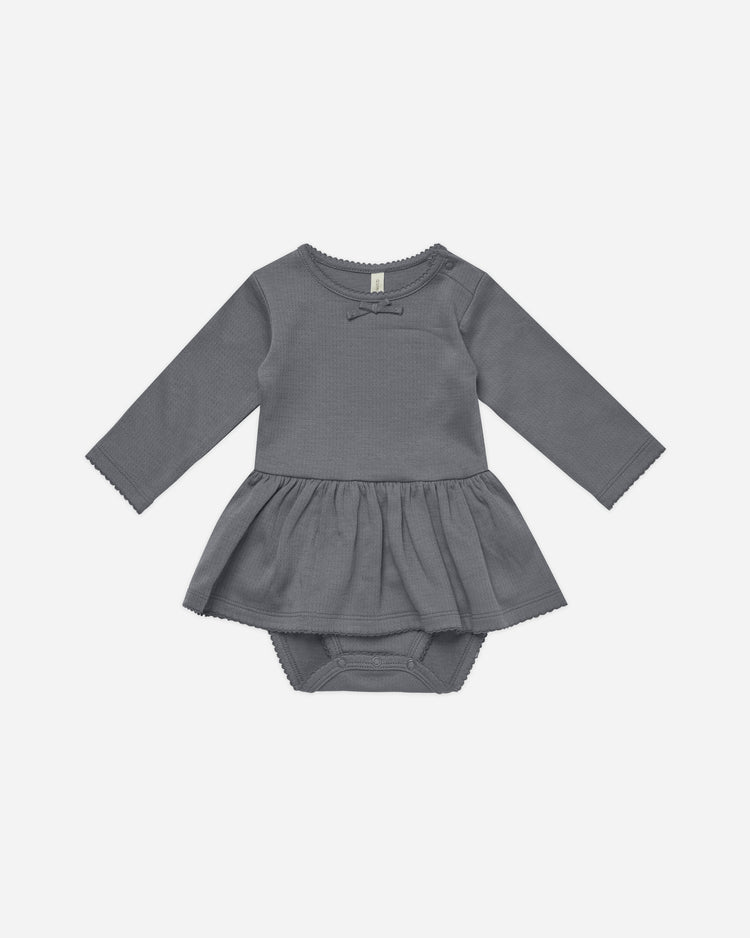 Pointelle Skirted Bodysuit || Navy - LAST ONE 6/12M