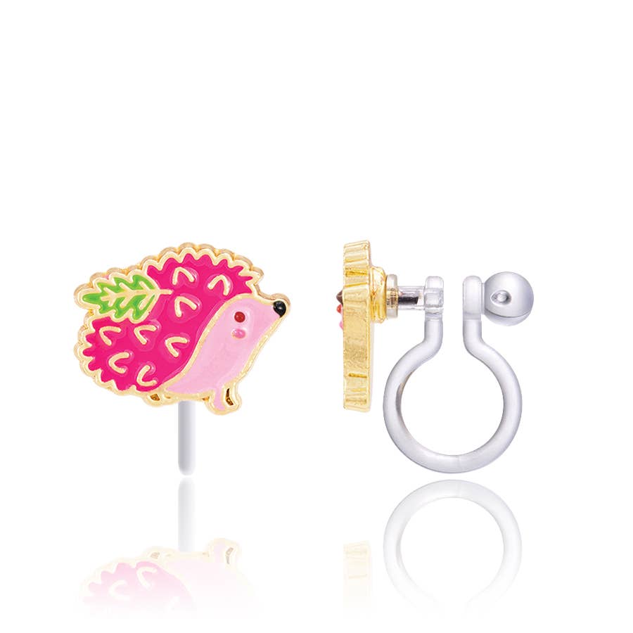 Prickly Pink Hedgehog | Clip On Earrings