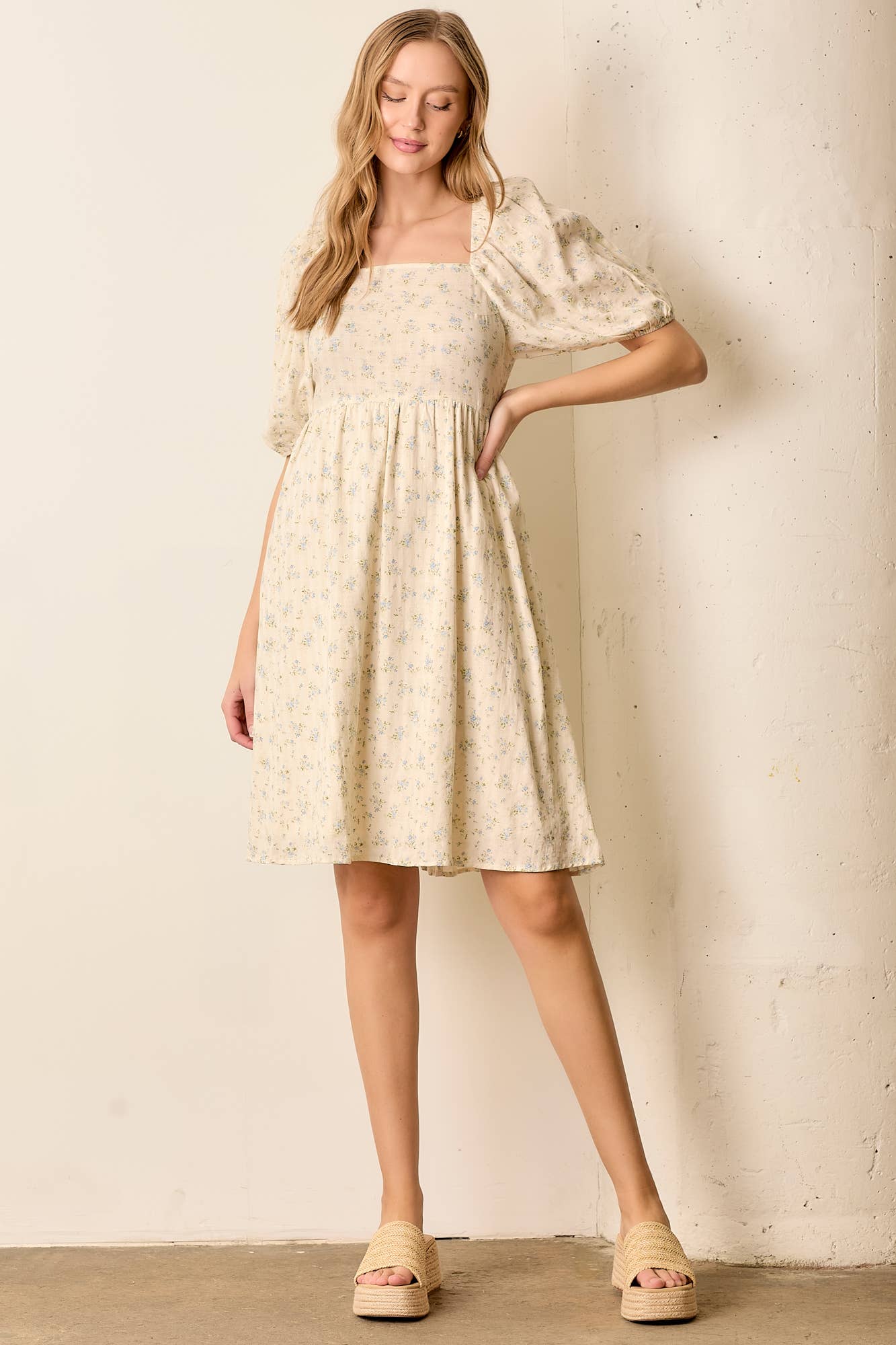 Printed Floral Square Neck Dress