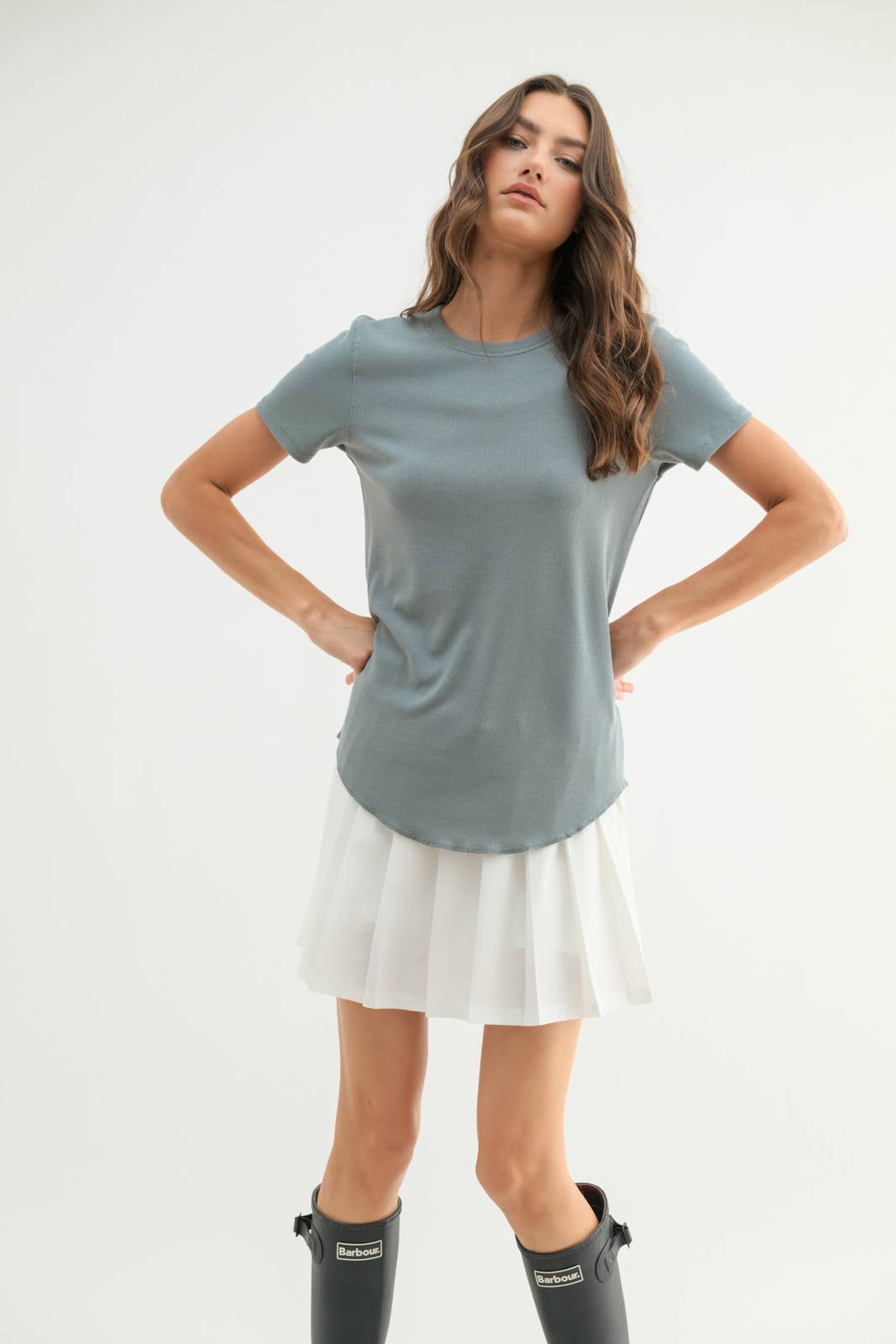 Ribbed Knit Basic Tee || Pebble