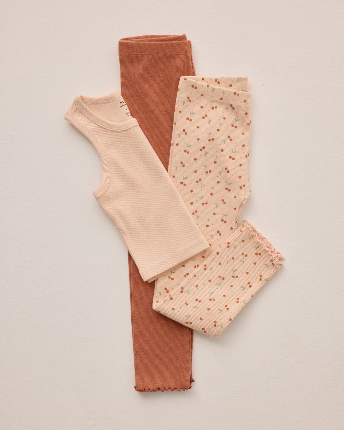 Ribbed Legging Set || Poppy, Cherries Ribbed Cotton