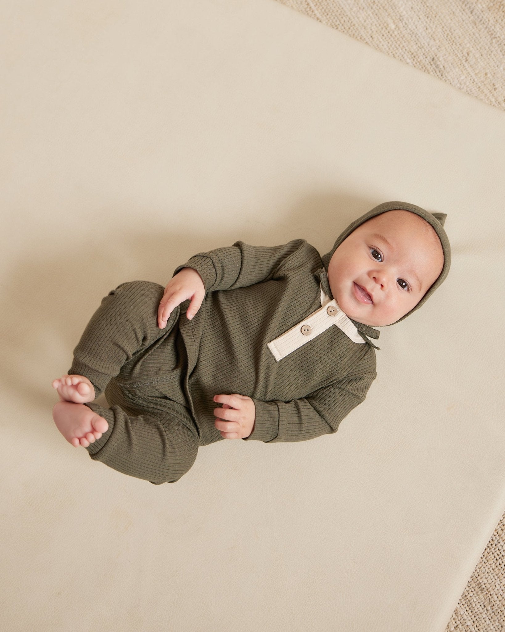 Ribbed Long Sleeve Henley | Forest - LAST 3/6M & 4/5Y