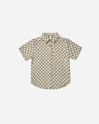 Short Sleeve Shirt || Olive Check - LAST ONE 18/24M