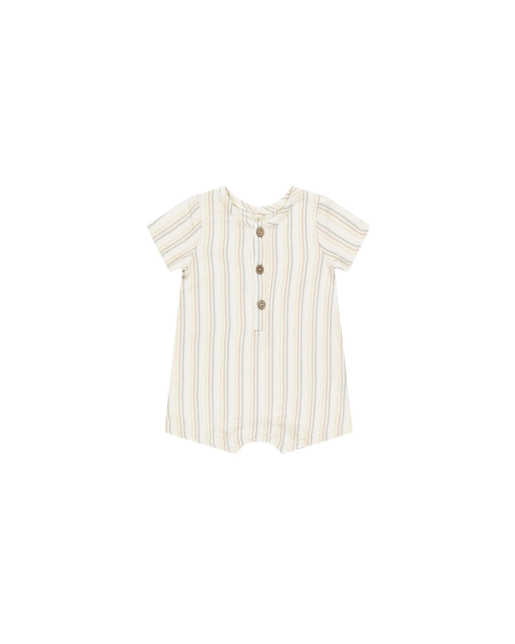 Short Sleeve Woven Romper || Summer Stripe