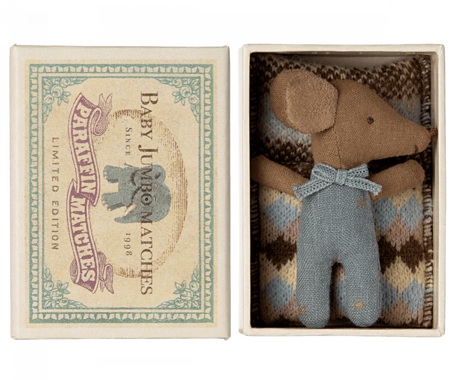 Sleepy wakey baby mouse in matchbox - Blue