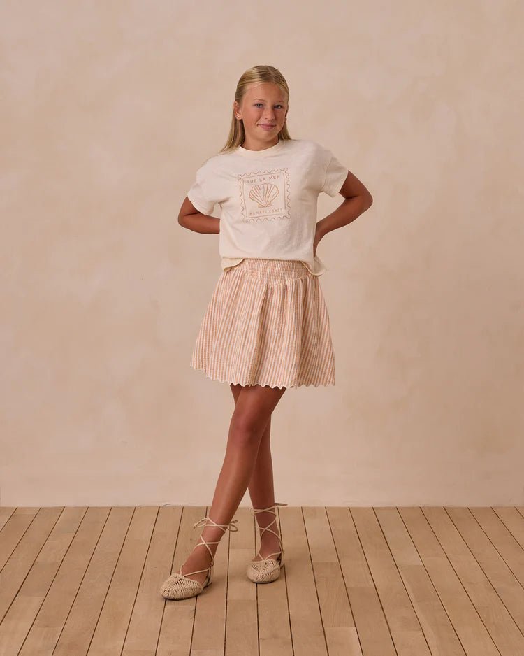 Smocked V Mini Skirt || Grapefruit Stripe (Teens)