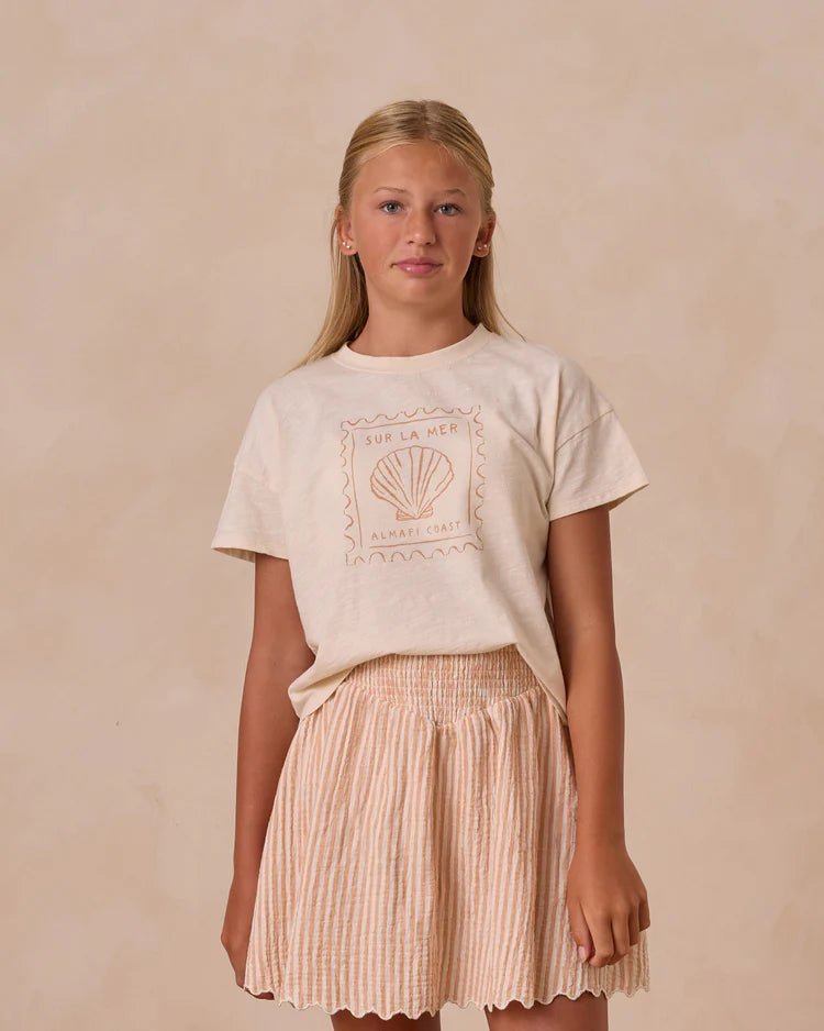 Smocked V Mini Skirt || Grapefruit Stripe (Teens)
