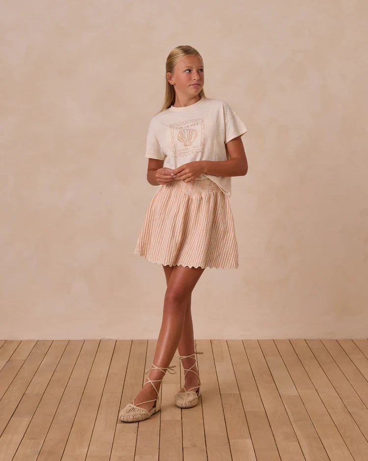 Smocked V Mini Skirt || Grapefruit Stripe (Teens)