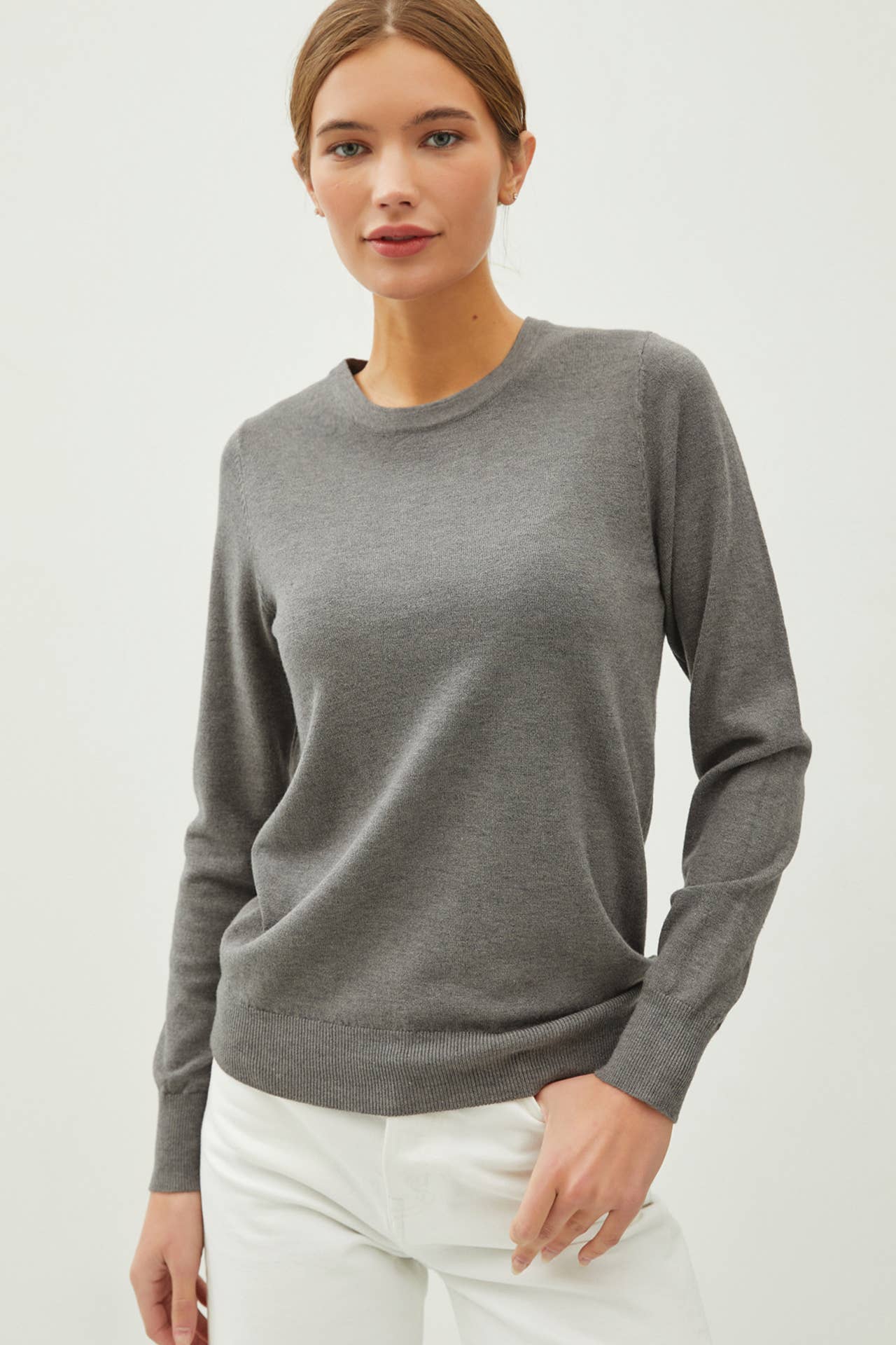 Soft Basic Crew Neck Sweater | Charcoal