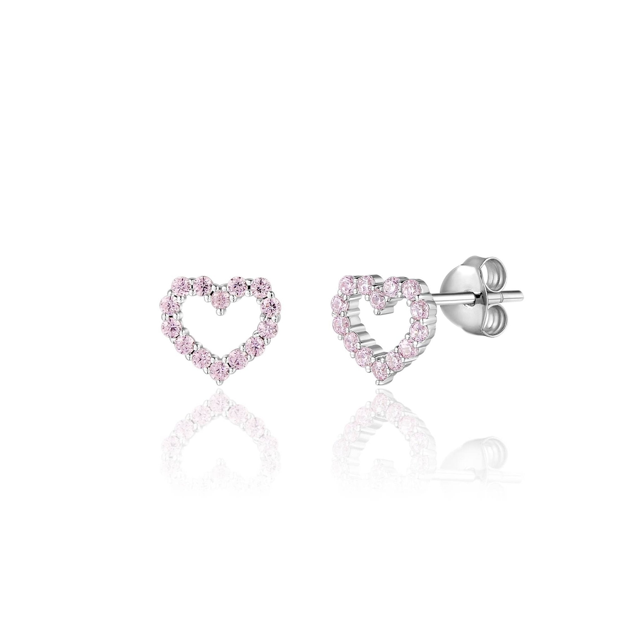 Sterling Silver Heart Earrings with Pink Cubic Zirconia