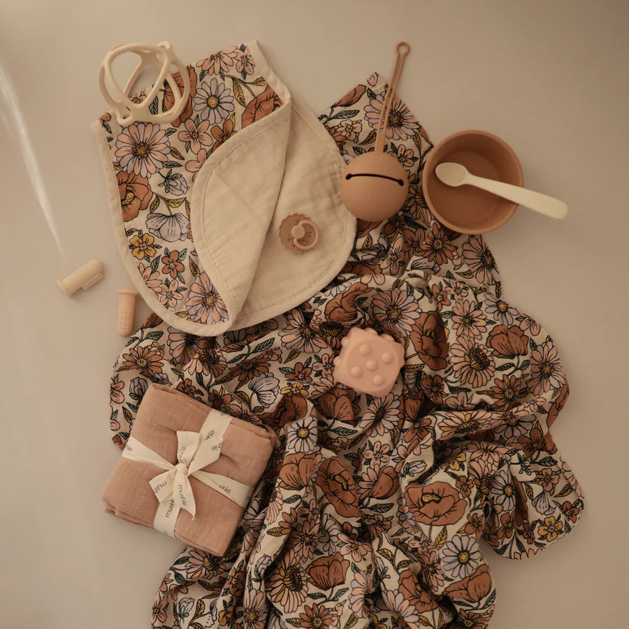 Organic Cotton Muslin Swaddle Blanket | Retro Flowers