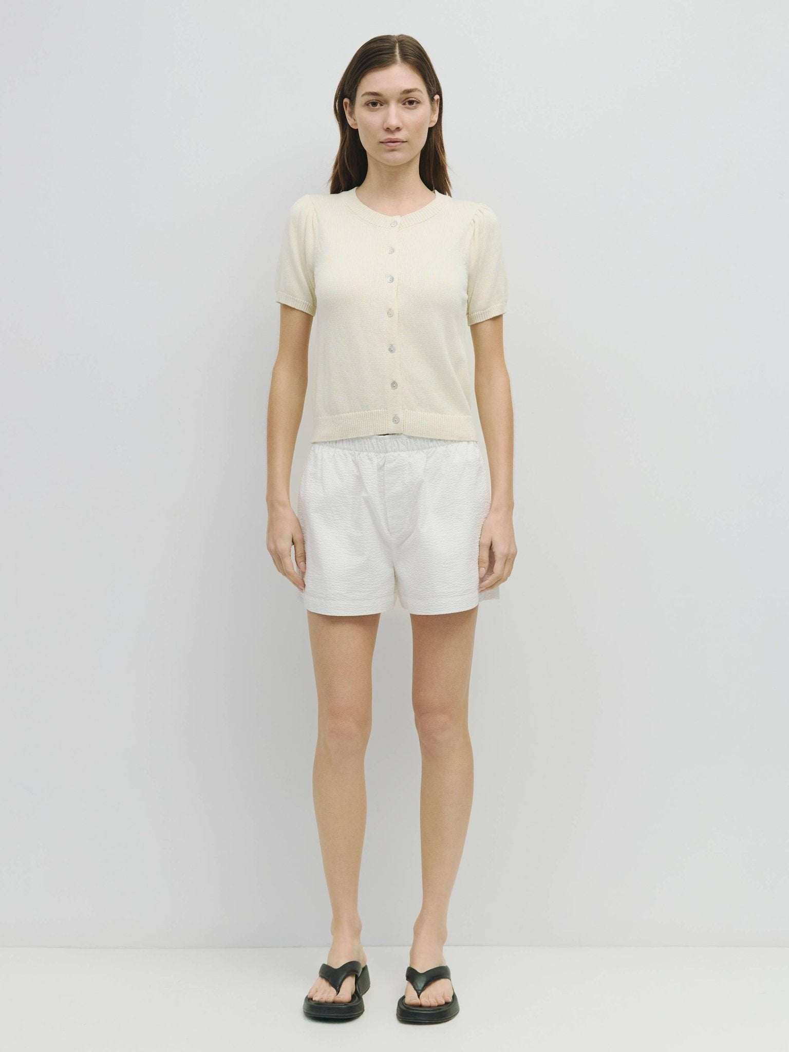 The Camden Puff Sleeve Button - Down Knit Top - Cream