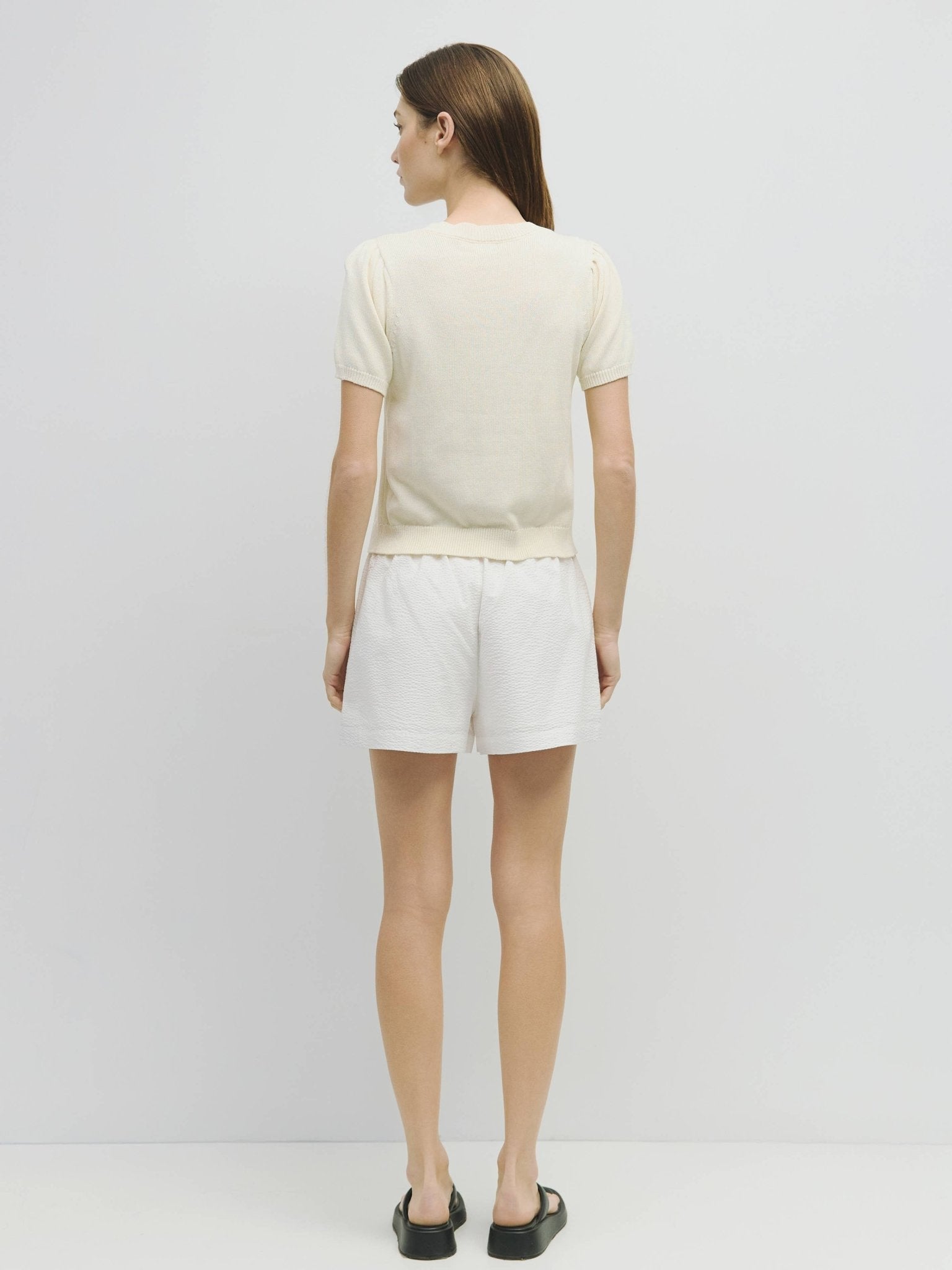 The Camden Puff Sleeve Button - Down Knit Top - Cream
