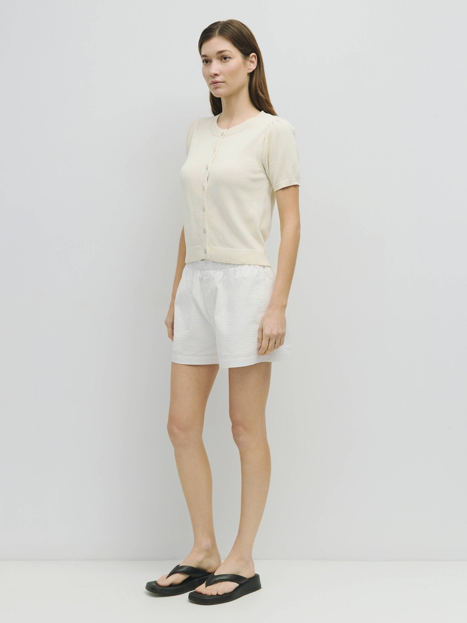 The Camden Puff Sleeve Button - Down Knit Top - Cream
