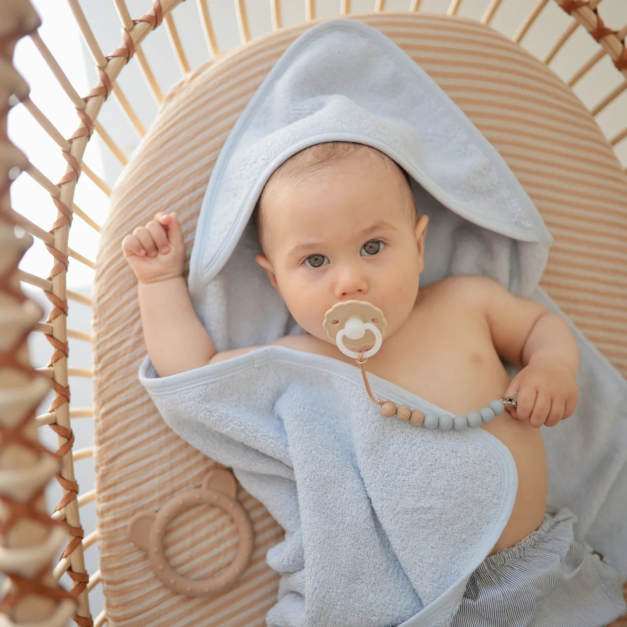Organic Cotton Baby Hooded Towel - Baby Blue