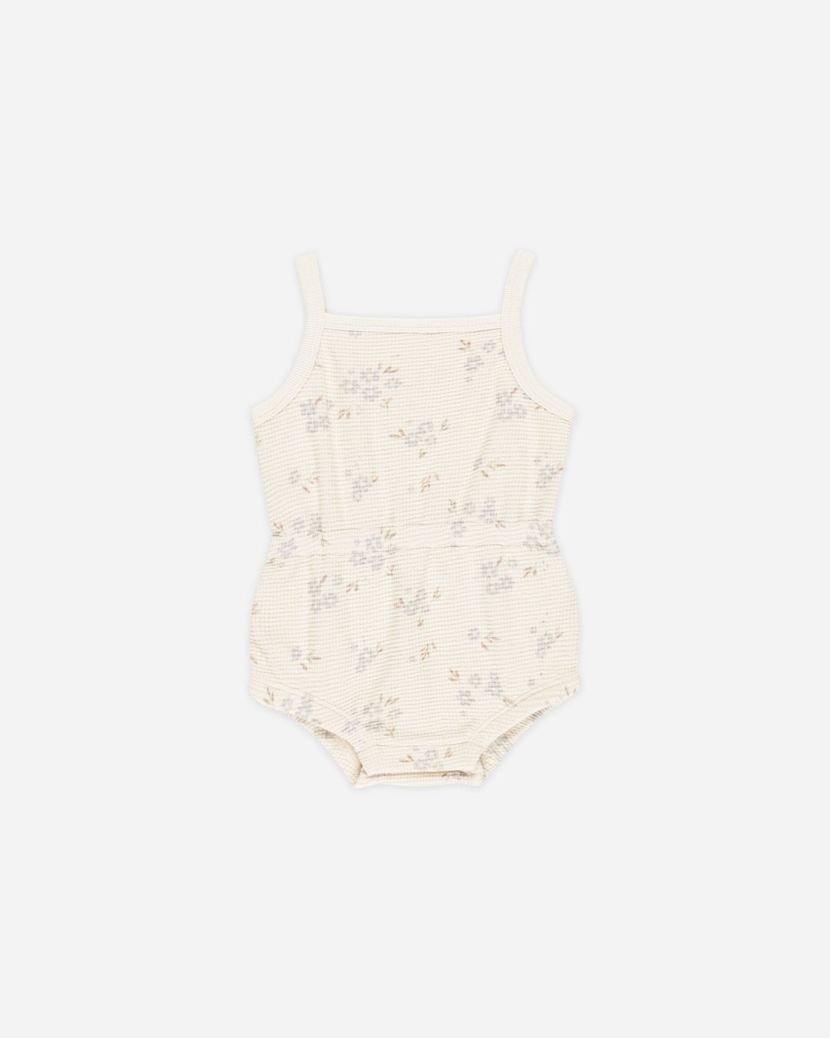 Waffle Cinch Romper || Blue Ditsy