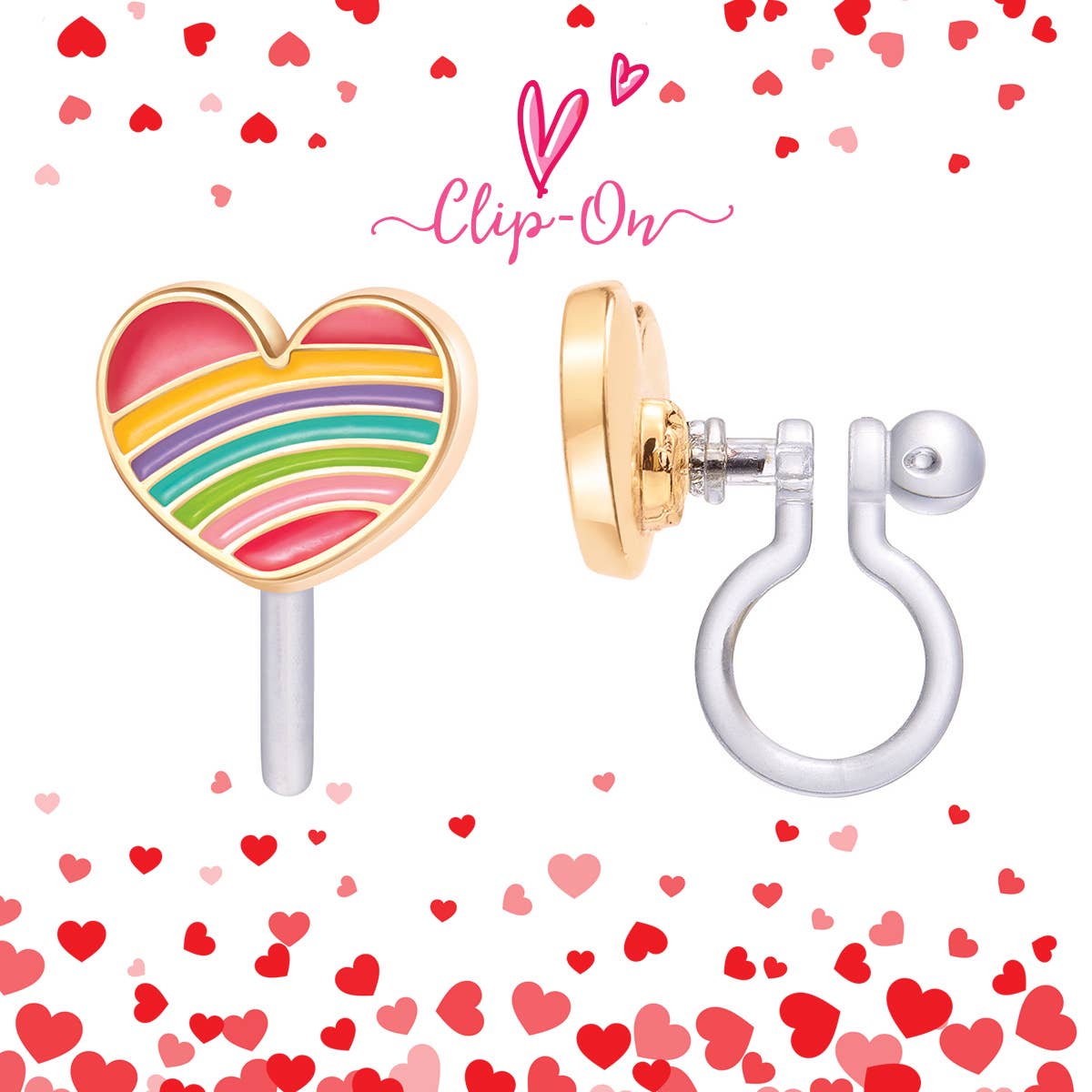 CLIP ON Cutie Earrings- Rainbow Heart