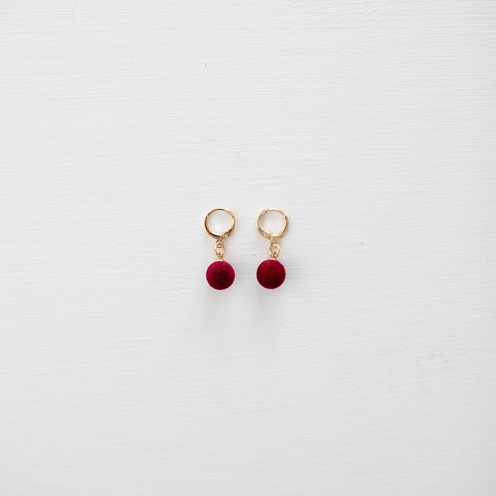 Maroon Pompom Earrings