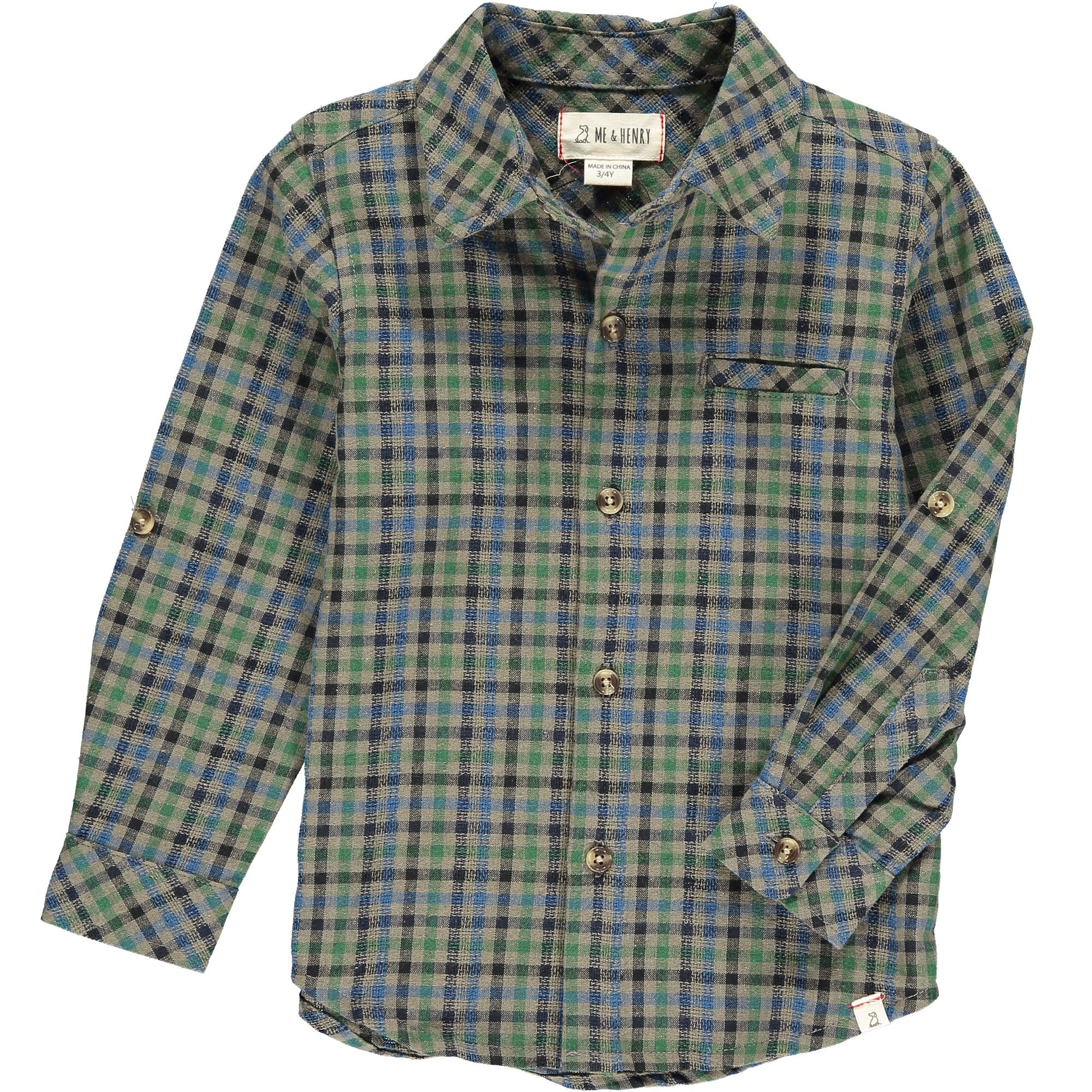 Men's Green/navy/blue plaid Woven Shirt