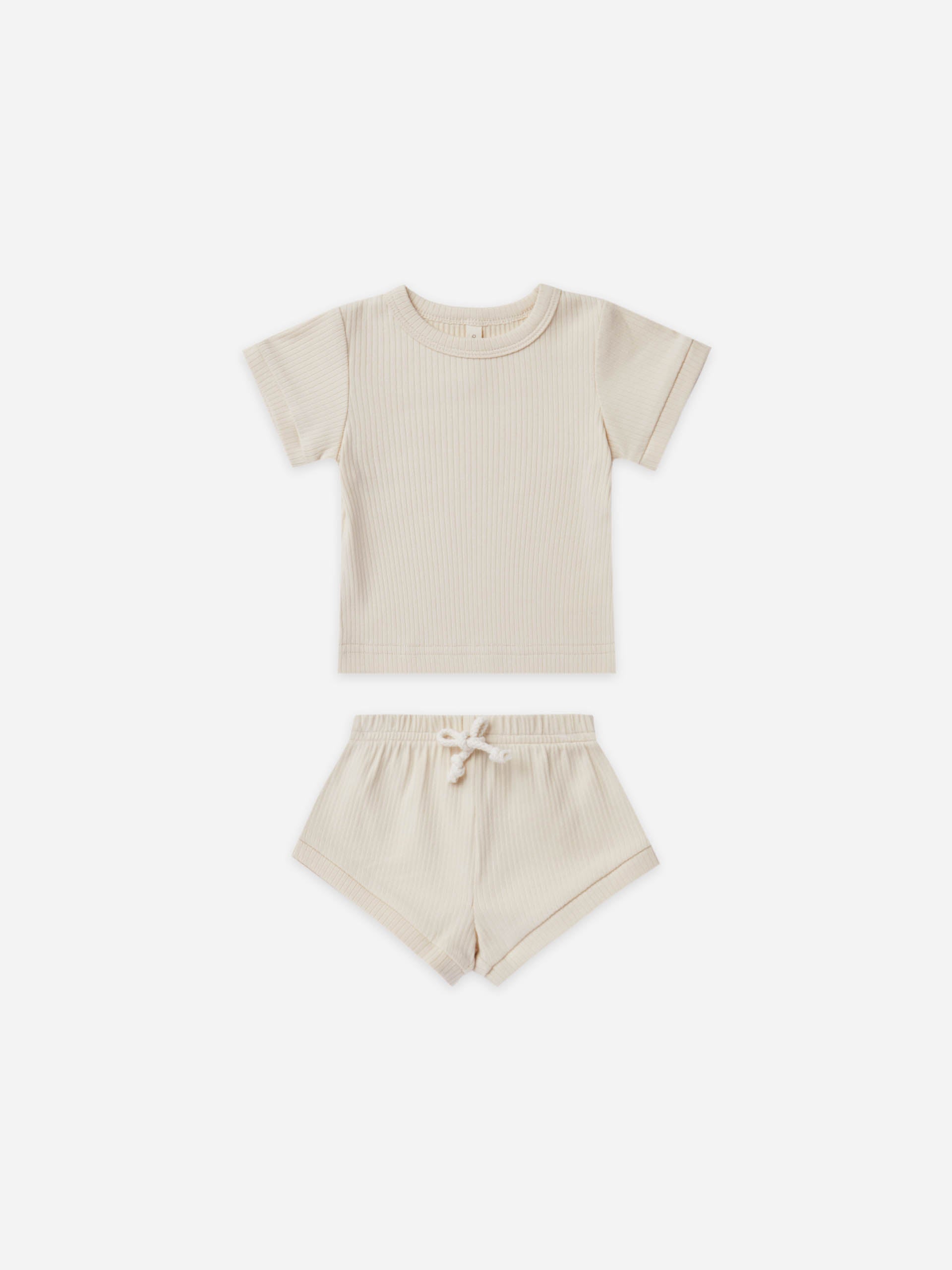 RIBBED SHORTIE SET | NATURAL - LAST ONE 18/24M