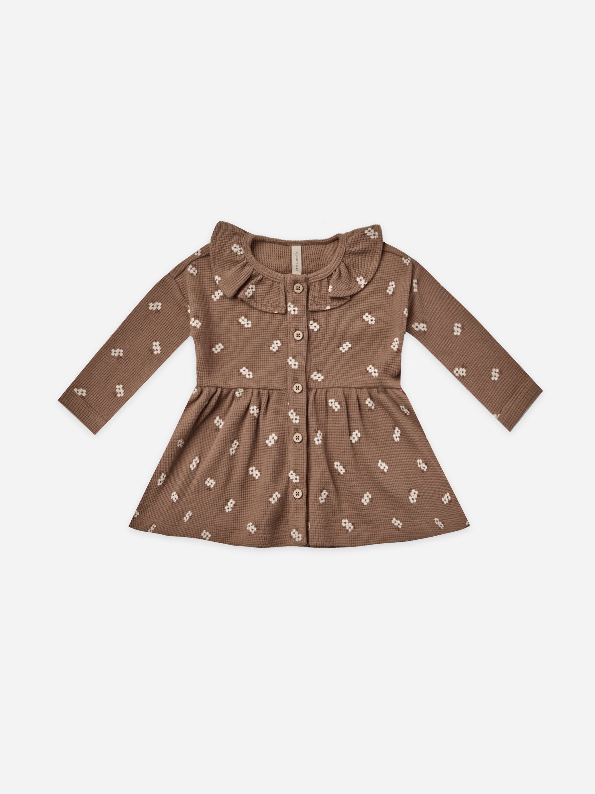 WAFFLE BUTTON DRESS | COCOA FLORAL - LAST ONE 4/5Y