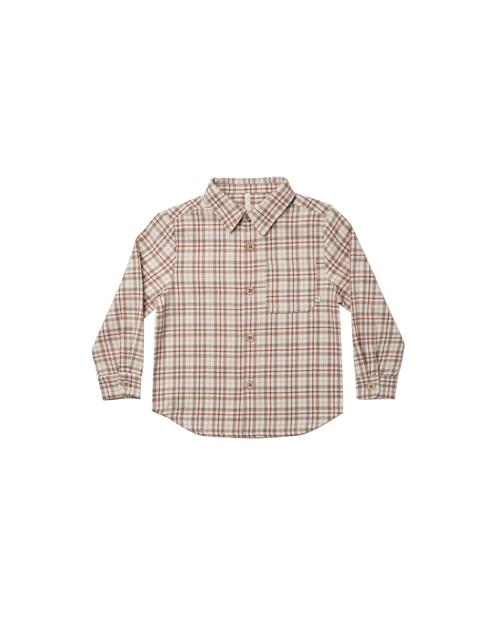 long sleeve collared shirt | mocha plaid - 10/12Y