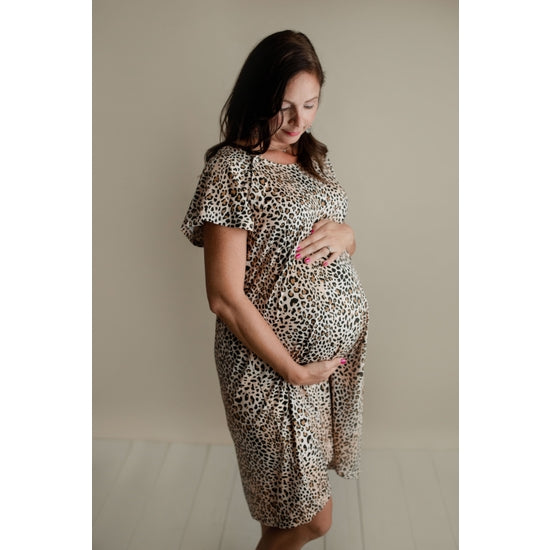 Leopard Maternity Mommy Labor and Delivery/ Nursing Gown