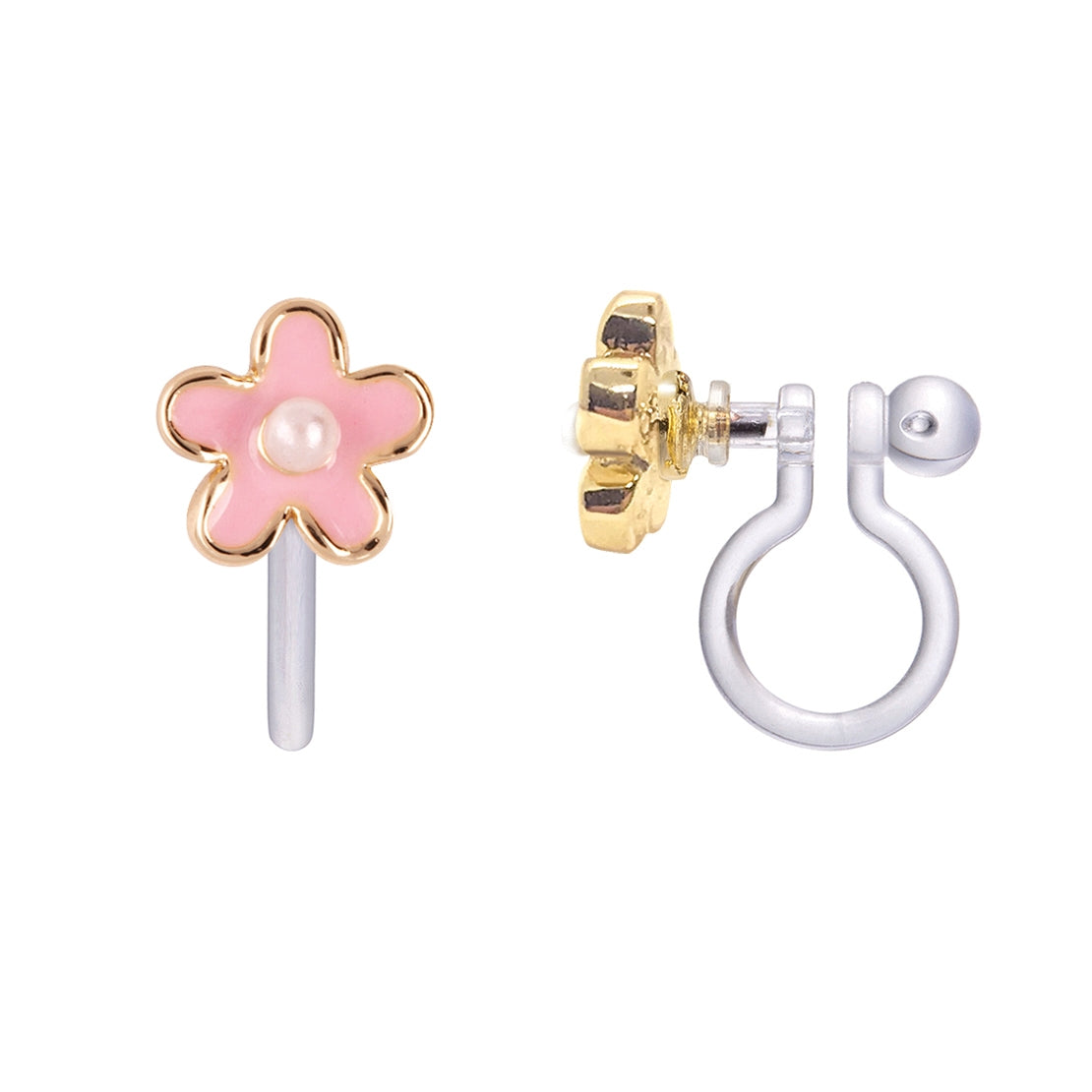 Pink Fancy Flower Earrings (Clip On)
