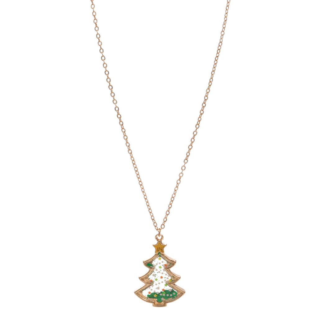 Christmas Tree Glitter Shaker Necklace