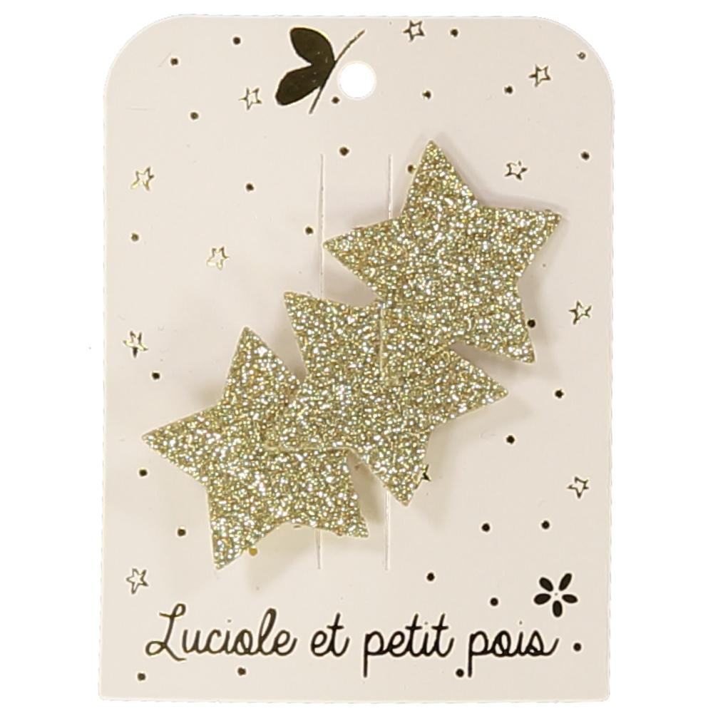 Three stars hair clip - Gold glitter