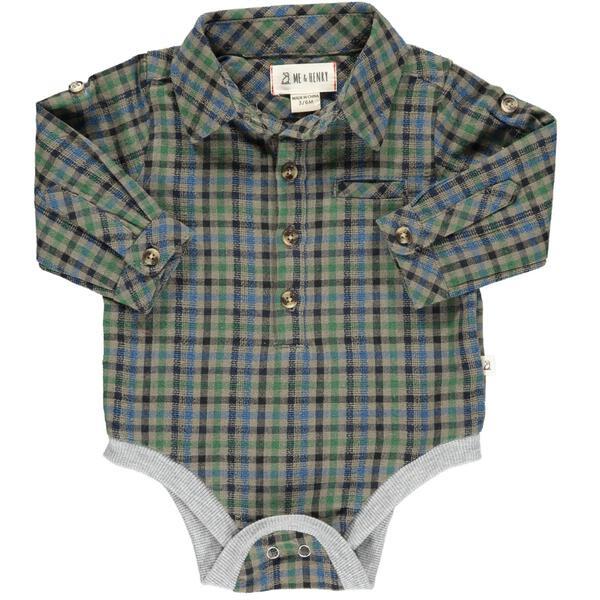 Green/Navy/Blue Plaid Woven Onesie - LAST ONE 18/24M