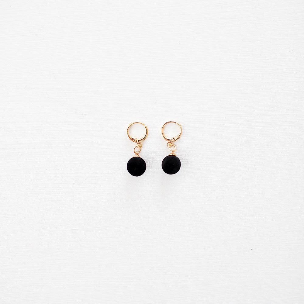 Black Velvet Pompom Earrings