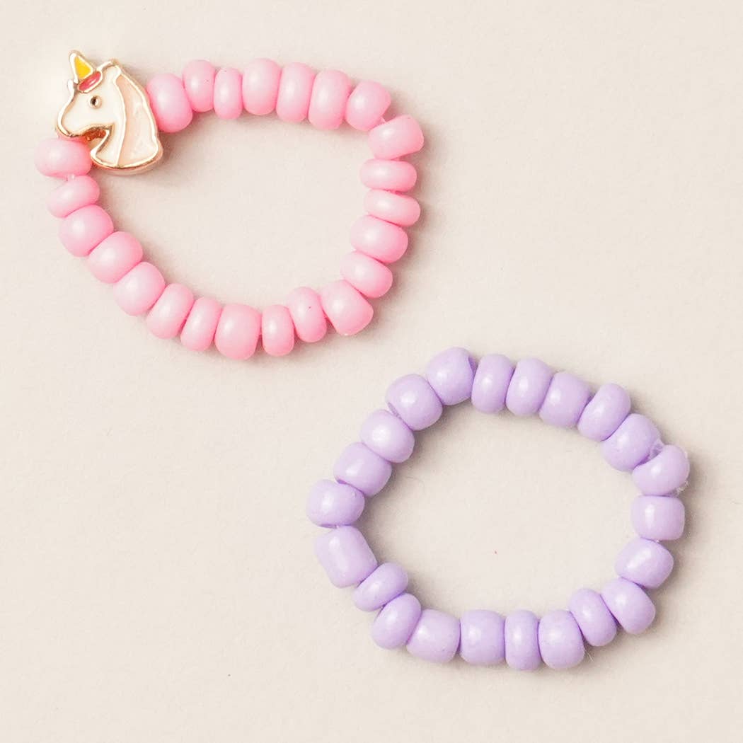 Kids Unicorn Enamel Charm Beads Stretch Ring Set - Khanh