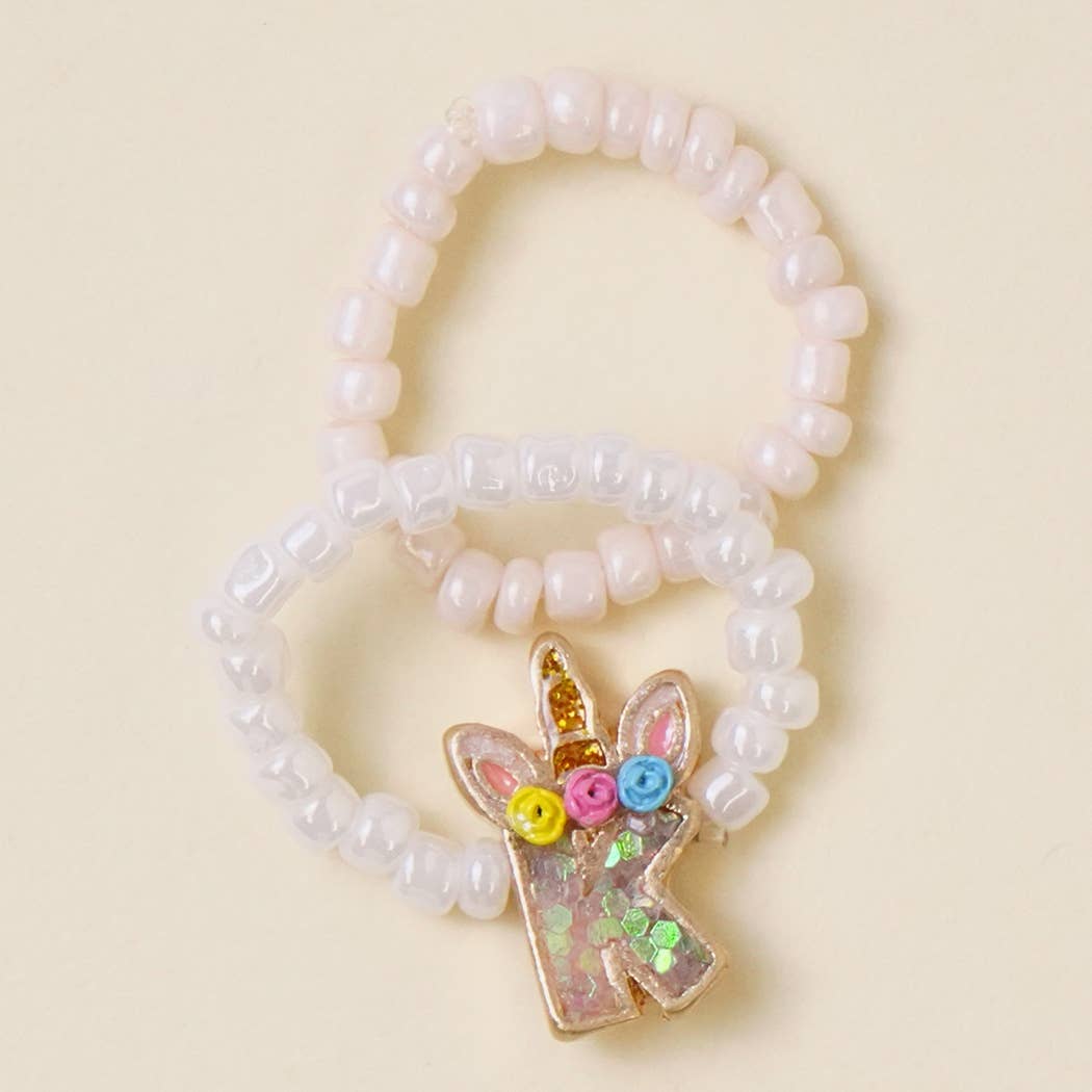 Kids Unicorn Initial Bead Ring Set
