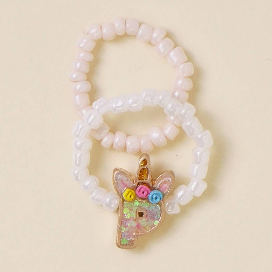 Kids Unicorn Initial Bead Ring Set