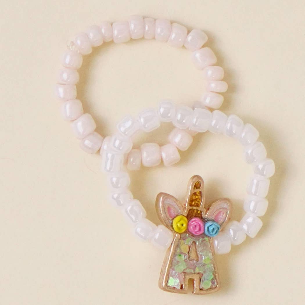 Kids Unicorn Initial Bead Ring Set