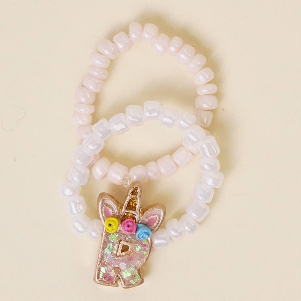 Kids Unicorn Initial Bead Ring Set
